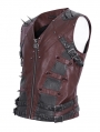 Wine Red Gothic Punk Spiked Faux Leather Zip-Up Waistcoat for Men