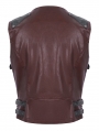 Wine Red Gothic Punk Spiked Faux Leather Zip-Up Waistcoat for Men