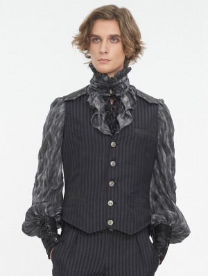 Black Vintage Gothic Classic Striped V-Neck Waistcoat for Men