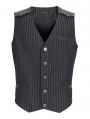 Black Vintage Gothic Classic Striped V-Neck Waistcoat for Men