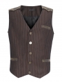 Brown Steampunk Classic Striped V-Neck Waistcoat for Men
