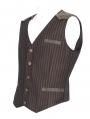 Brown Steampunk Classic Striped V-Neck Waistcoat for Men