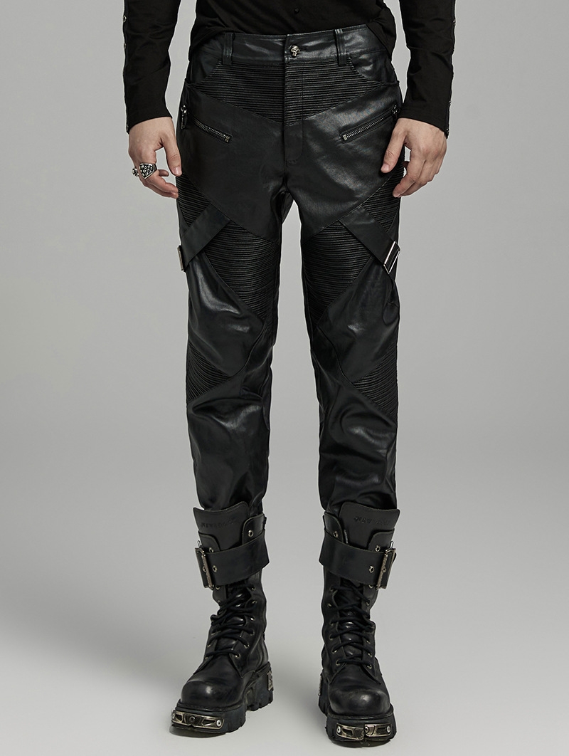 Black Gothic Punk Zipper Paneled Fit Casual Pants for Men