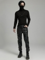 Black Gothic Punk Zipper Paneled Fit Casual Pants for Men