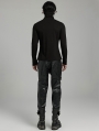 Black Gothic Punk Zipper Paneled Fit Casual Pants for Men