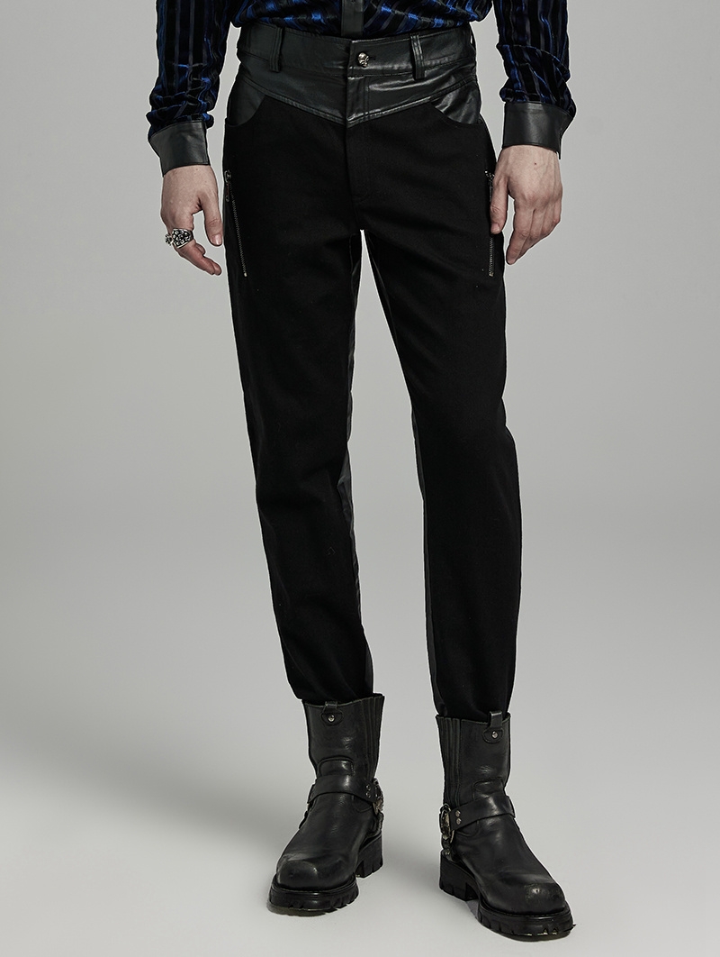 Black Gothic Punk Tight Men's Slim Fit Casual Pants