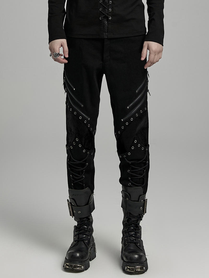 Black Gothic Punk Distressed Irregular Patchwork Pants for Men