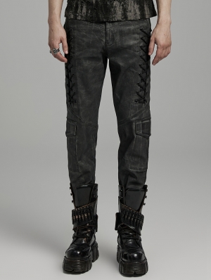 Grey Gothic Men's Punk Distressed Fitted Pants