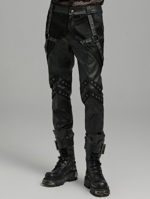 Black Gothic Punk Handsome Mesh Spliced Pants for Men