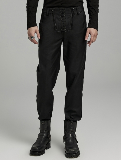 Black Gothic Punk Double Zipper Military Pants for Men