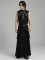 Black Gothic Punk Layered Eyelet Drawstring Long Skirt for Men