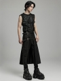 Black Gothic Punk Asymmetrical Buckle Pleated Skirt for Men