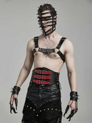 Black and Red Gothic Punk Drawstring Underbust Corset Waistband for Men