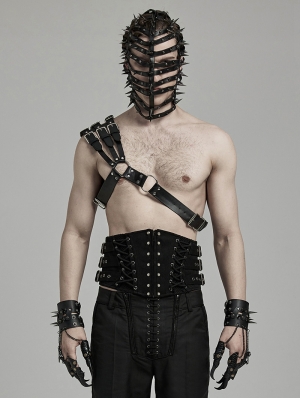 Black Gothic Punk Single Shoulder PU Leather Harness for Men