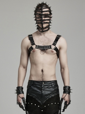 Black Gothic Punk PU Leather Harness for Men