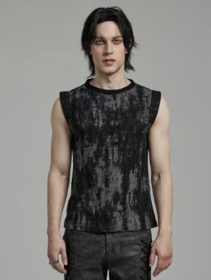 Black and Grey Gothic Decadent Daily Fitted Tank Top for Men