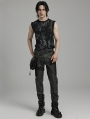 Black and Grey Gothic Decadent Daily Fitted Tank Top for Men