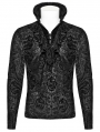 Black Gothic Retro Ruffled High Collar Pattern Velvet Shirt for Men