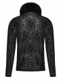 Black Gothic Retro Ruffled High Collar Pattern Velvet Shirt for Men