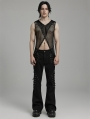 Black Gothic Punk Hooded Mesh Vest Top for Men