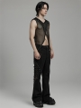 Black Gothic Punk Hooded Mesh Vest Top for Men