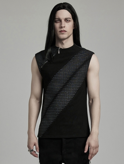 Black Gothic Punk Splicing Knitted Tank Top for Men
