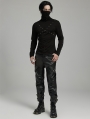 Black Gothic Punk High Collar Knitted Long Sleeve T-Shirt for Men