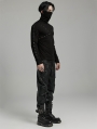 Black Gothic Punk High Collar Knitted Long Sleeve T-Shirt for Men