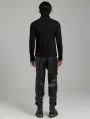 Black Gothic Punk High Collar Knitted Long Sleeve T-Shirt for Men