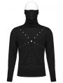 Black Gothic Punk High Collar Knitted Long Sleeve T-Shirt for Men