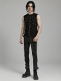 Black Gothic Punk Rivets Daily Knitted Tank Top for Men