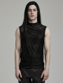 Black Vintage Gothic Flocked Mesh Pattern Tank Top for Men