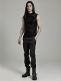 Black Vintage Gothic Flocked Mesh Pattern Tank Top for Men