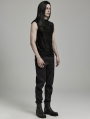 Black Vintage Gothic Flocked Mesh Pattern Tank Top for Men