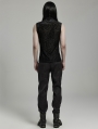 Black Vintage Gothic Flocked Mesh Pattern Tank Top for Men