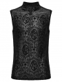 Black Vintage Gothic Flocked Mesh Pattern Tank Top for Men