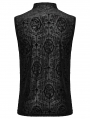 Black Vintage Gothic Flocked Mesh Pattern Tank Top for Men