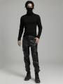 Black Gothic Punk Rivet High Collar Long Sleeve T-Shirt for Men