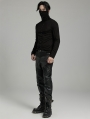 Black Gothic Punk Rivet High Collar Long Sleeve T-Shirt for Men