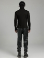 Black Gothic Punk Rivet High Collar Long Sleeve T-Shirt for Men