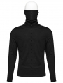 Black Gothic Punk Rivet High Collar Long Sleeve T-Shirt for Men