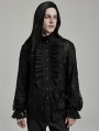 Black Gothic Retro Men's Floral Embroidered Lace Ruffle Shirt