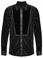 Black Gothic Striped Velvet Spliced Military Men's Fitted Shirt