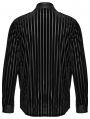 Black Gothic Striped Velvet Spliced Military Men's Fitted Shirt