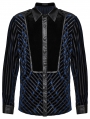 Black and Blue Gothic Striped Velvet Spliced Military Men's Fitted Shirt