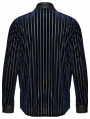 Black and Blue Gothic Striped Velvet Spliced Military Men's Fitted Shirt