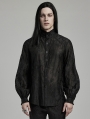 Black Gothic Retro Men's Embroidered Floral Pattern Fit Shirt