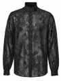 Black Gothic Retro Men's Embroidered Floral Pattern Fit Shirt