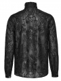 Black Gothic Retro Men's Embroidered Floral Pattern Fit Shirt