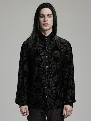 Black Vintage Gothic Velvet Floral Crown Pattern Men's Fit Shirt